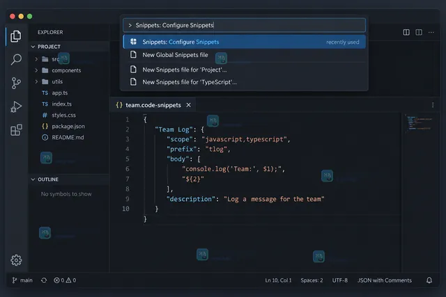 VS Code TypeScript 文件中通过 Insert Snippet 展开限定代码片段的结果示意图