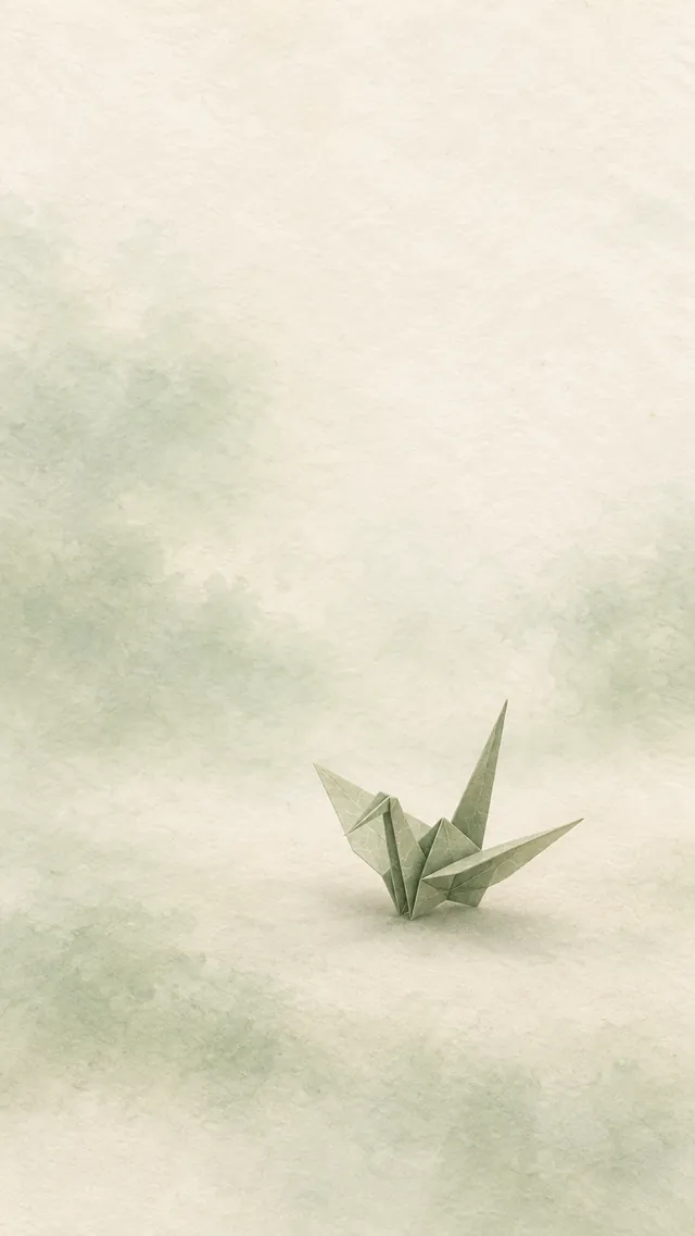 深色鼠尾草纸鹤手机变体示意图,纸鹤位于左下并为右侧图标保留空白