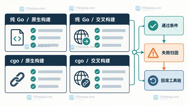 Go 1.27.1 连接 cgo 编译器运行时标准库目标平台和构建产物的升级验证范围示意图