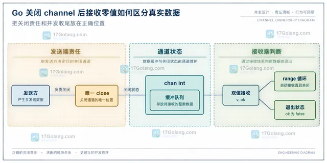 Go channel 接收状态静态框图,比较真实数据零值与关闭后的零值以及 ok 状态