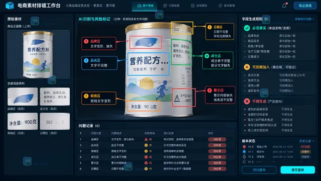 商品包装文字风险标记界面示意