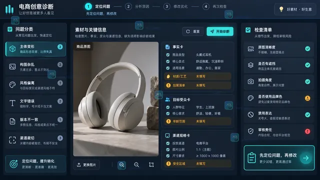 营销素材效果问题分类与输入检查操作示意