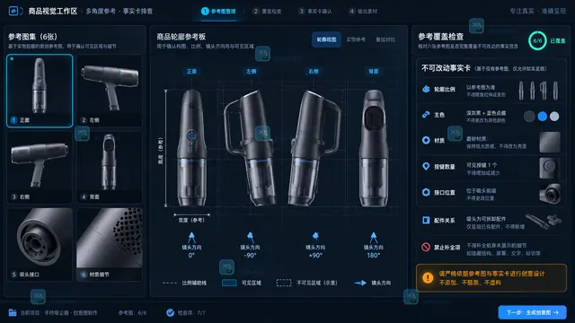 商品多角度原图与不可改动事实卡排查示意