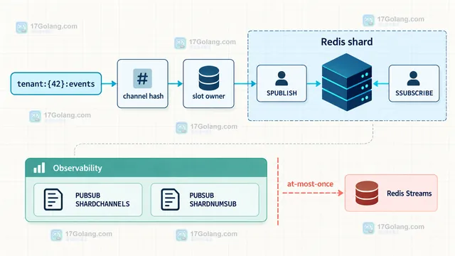 Redis Cluster 普通 Pub/Sub 与 shard channel 的全局传播和分片内传播示意