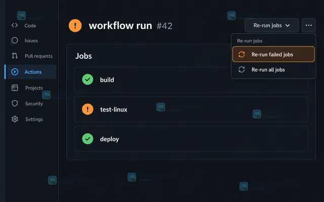 GitHub Actions 新 Attempt 2 中失败 job 重新排队并显示 Success 的结果示意