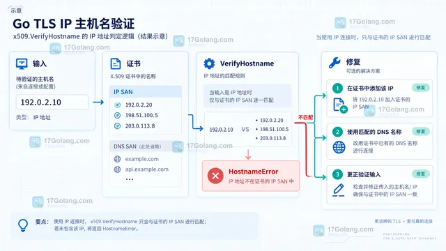读取 Go TLS 证书 IP SAN、DNS SAN 和 CommonName 的操作示意图