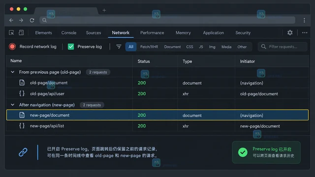 Chrome DevTools Network 如何保留跨页面请求