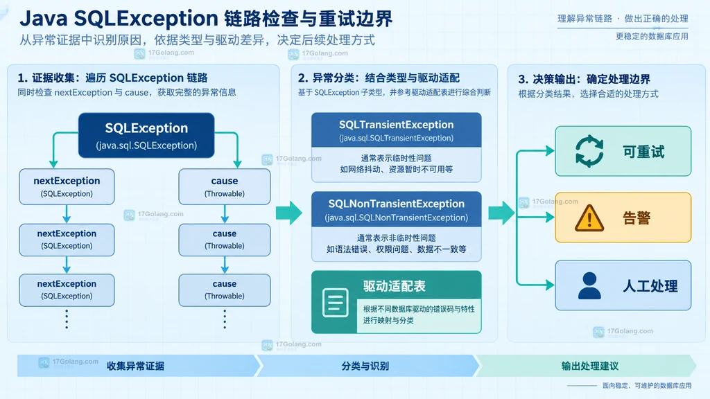Java SQLException 中 SQLState 分类层与 vendorCode 厂商细节层的关系说明图