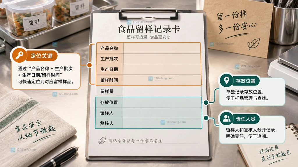 食品小作坊批次追溯关系说明图,展示原料凭证到留样、检验和销售去向的连接