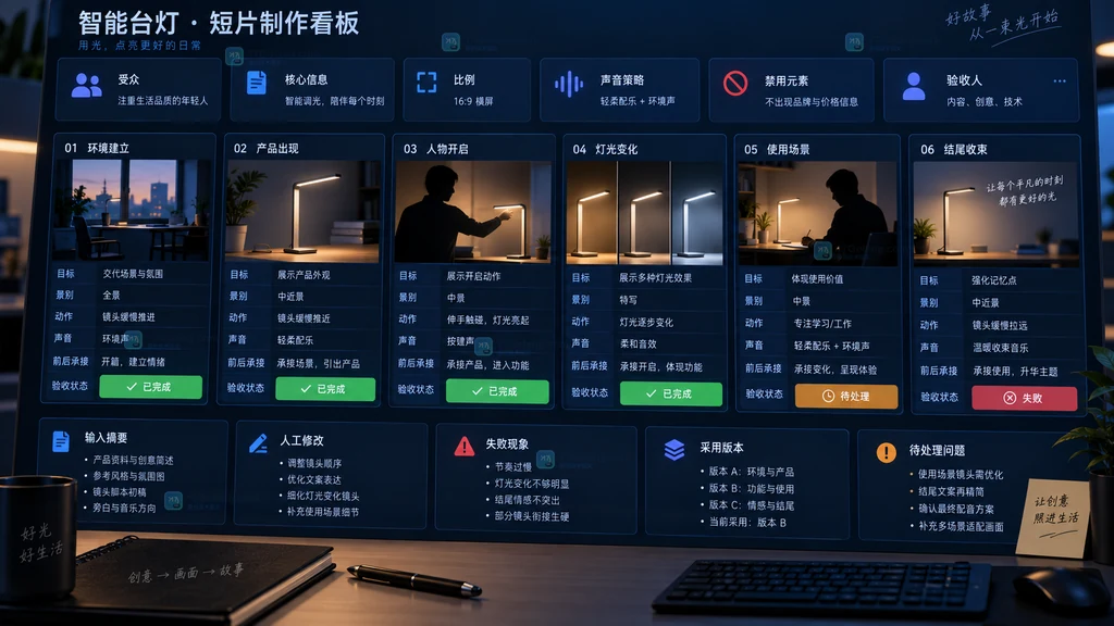 六镜头目标时长画面动作声音参考验收状态短片制作看板