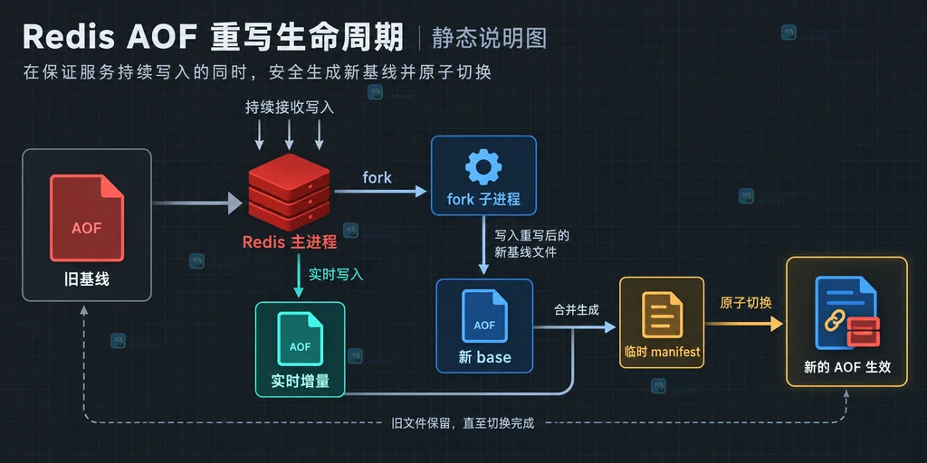 Redis AOF 重写中 base、incremental 和 manifest 的数据关系说明图