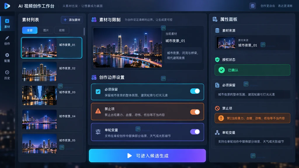素材与生成限制配置原创界面说明图