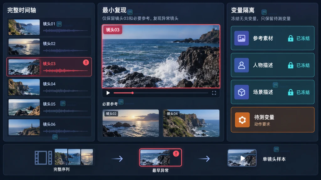 异常镜头最小复现与变量隔离原创界面说明图