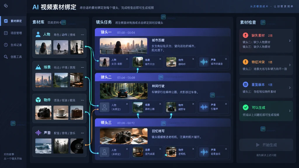 AI视频素材与镜头绑定清单原创界面说明图