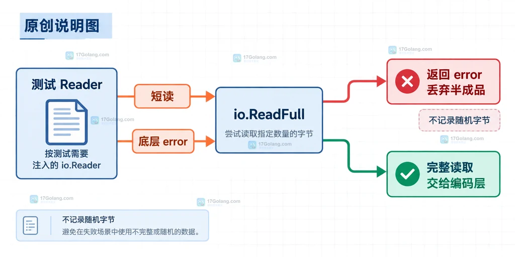 Go 随机读取测试中注入 io Reader 并隔离失败结果的结构说明图