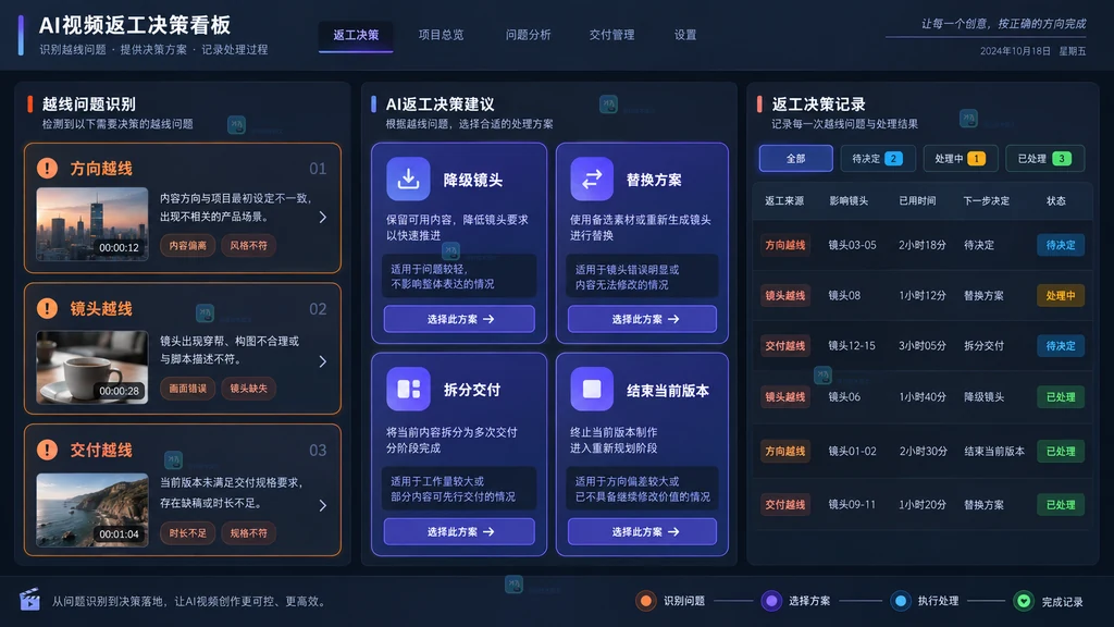 AI视频越线返工决策看板原创界面说明图