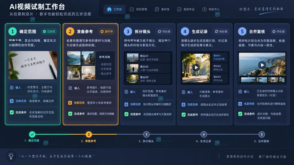 AI视频制作新手五步试制原创界面说明图