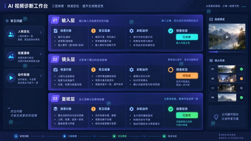 AI视频效果三层排查原创界面说明图