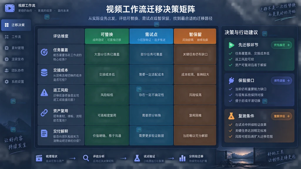 视频工作流迁移决策矩阵原创界面说明图