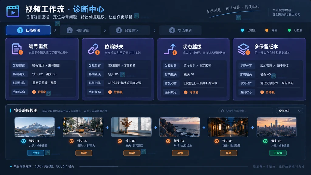 视频工作流混乱诊断原创界面说明图