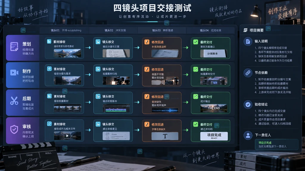节点式视频团队交接看板原创界面说明图