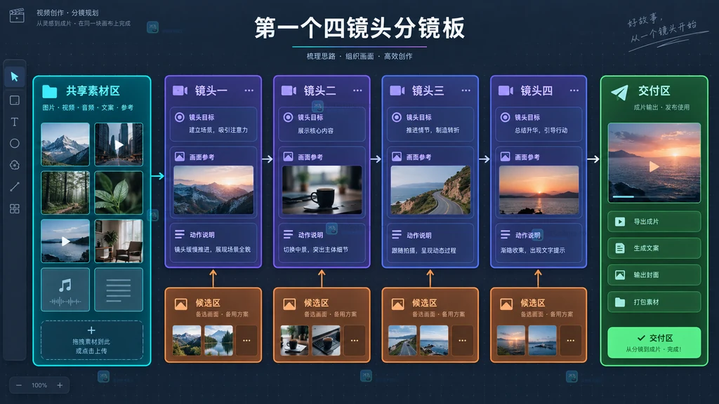 无限画布四镜头分镜板原创界面说明图