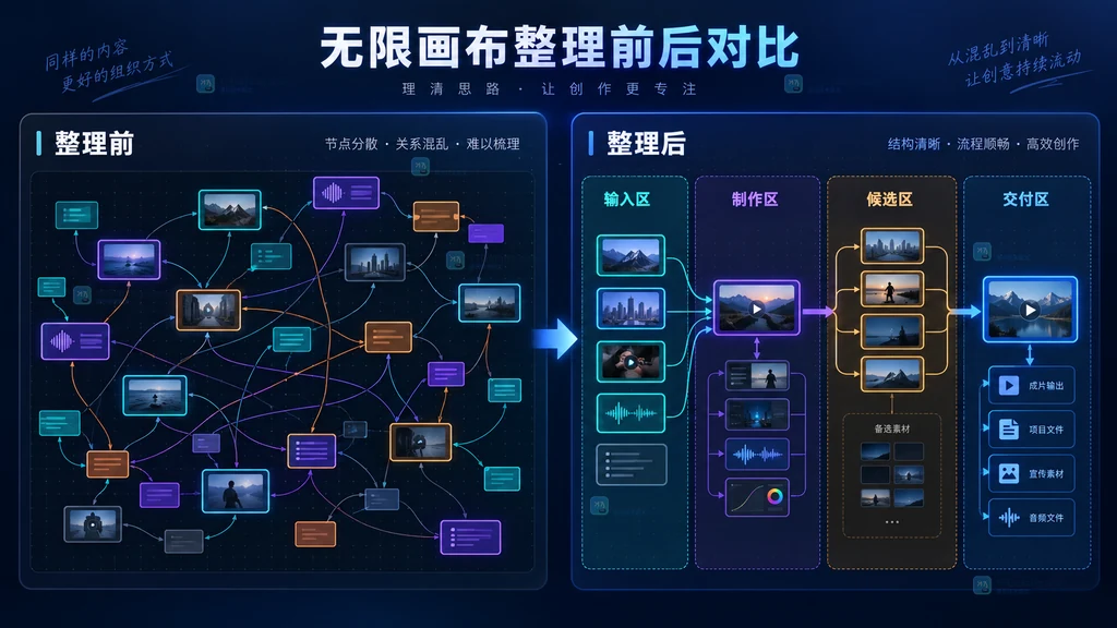 无限画布整理前后原创界面说明图