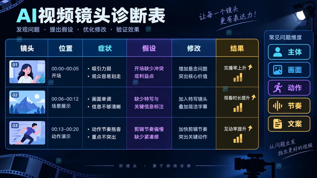 AI视频镜头诊断表原创教学插画