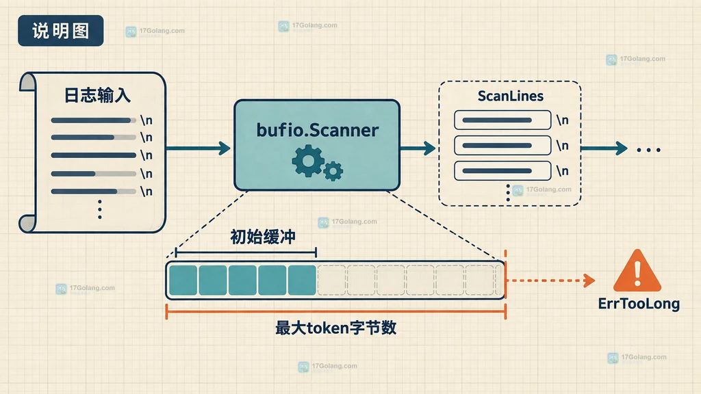 Go bufio.Scanner在正常结束、ErrTooLong和底层I/O错误之间分流的静态关系说明图