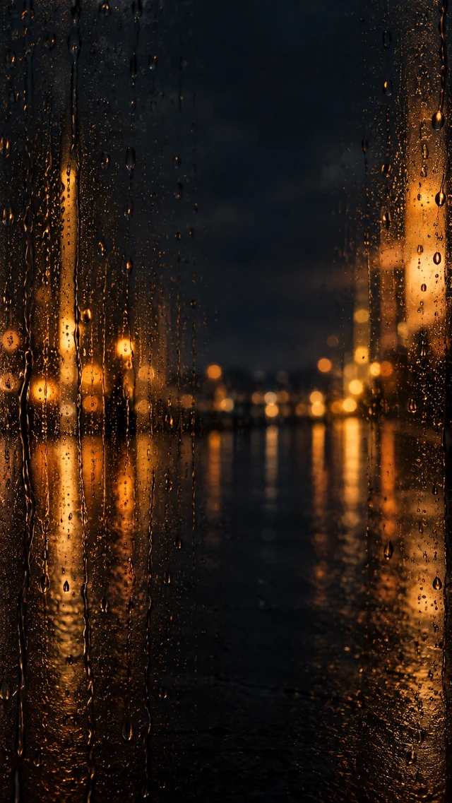 琥珀雨夜手机壁纸用玻璃反光制造纵深层次