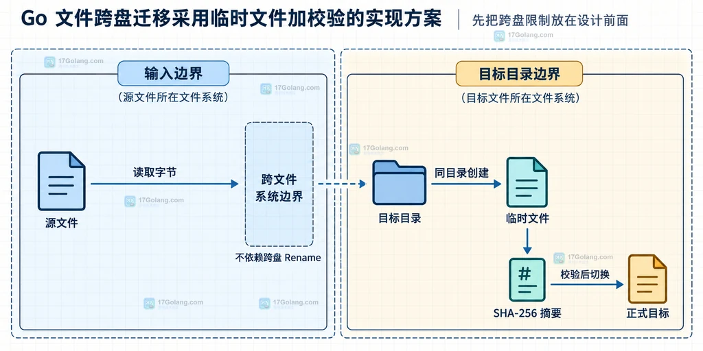 Go跨盘文件迁移中复制摘要、临时文件复核和Rename替换边界的静态关系图