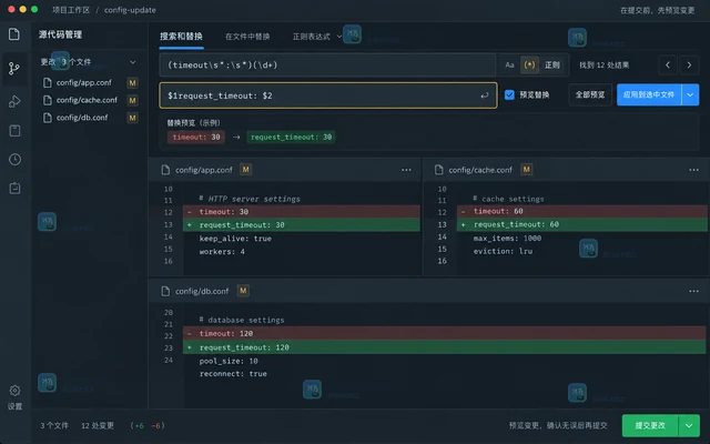 VS Code正则搜索替换多行配置的安全步骤