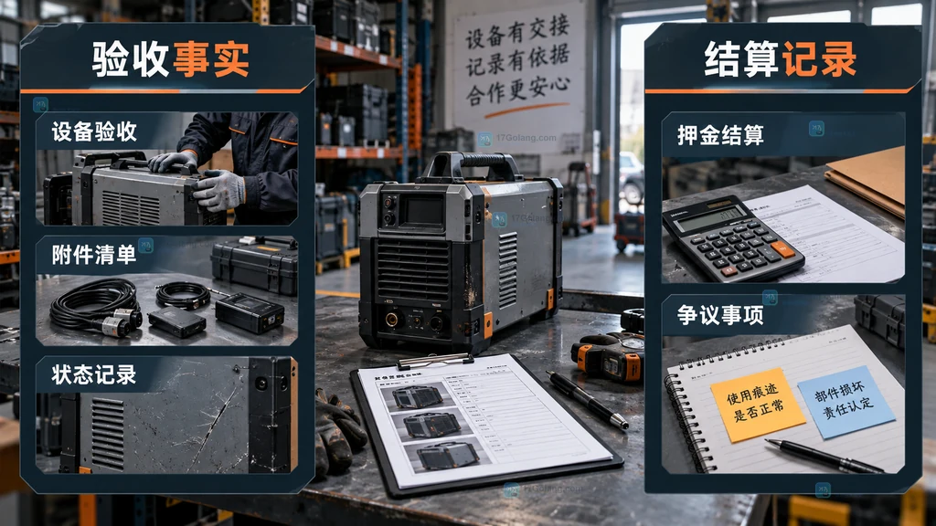 设备归还验收与押金结算分栏原创说明图