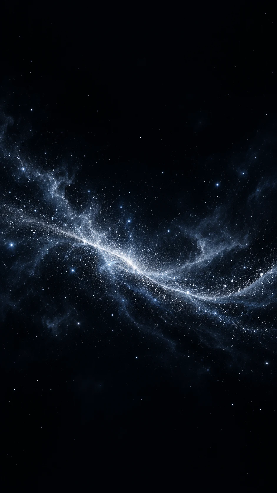 冷白星尘手机壁纸主图,中下部稀疏微粒形成OLED夜景层次,顶部和底部保留暗部留白