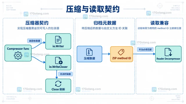 Go archive/zip 怎么为指定方法注册自定义压缩器