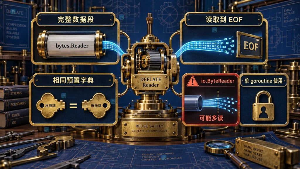 Go flate.Resetter 的完整段、EOF、预置字典、ByteReader 和并发边界关系图