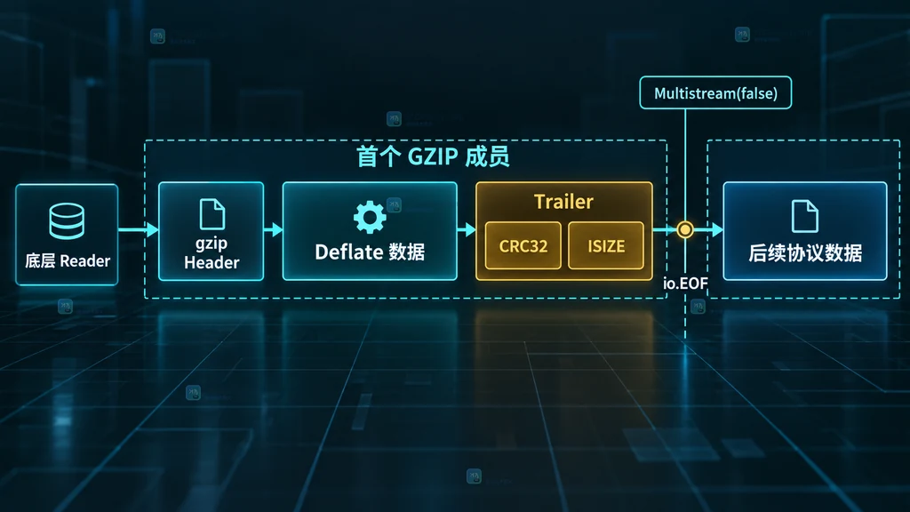 gzip首个成员边界与后续协议数据的静态结构图