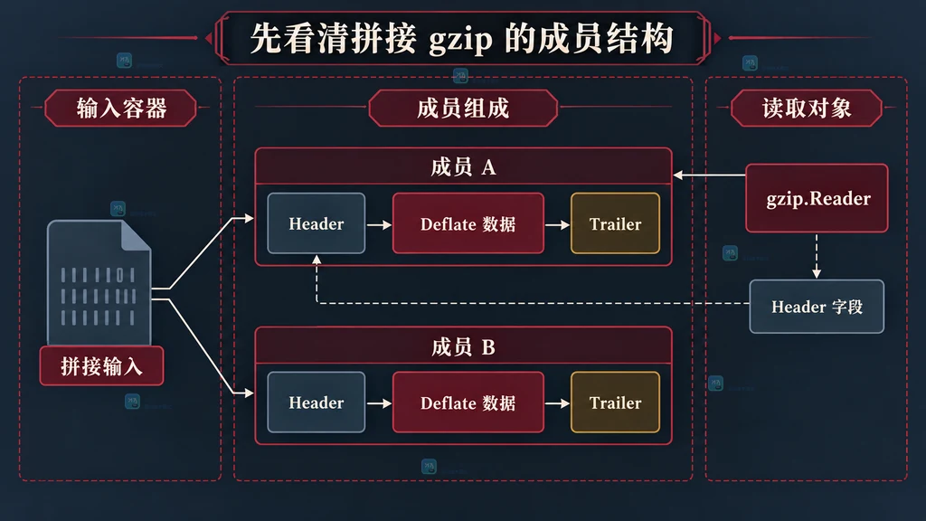多个gzip成员拼接后的静态组成结构