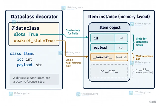 Python dataclass slots 与 weakref_slot 怎么一起用