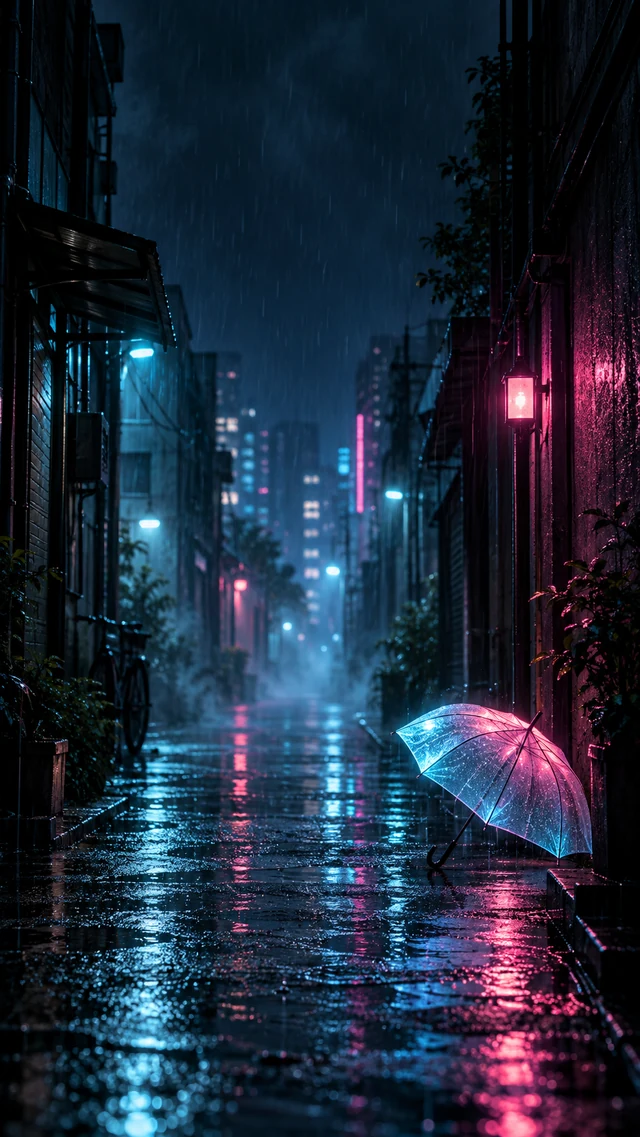 霓虹雨巷手机壁纸提示词怎么写