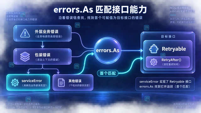 Go errors.As 怎么匹配实现接口的错误类型