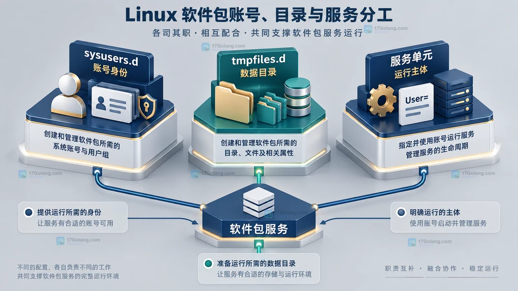 sysusers.d tmpfiles.d 与 systemd 服务单元职责分工图