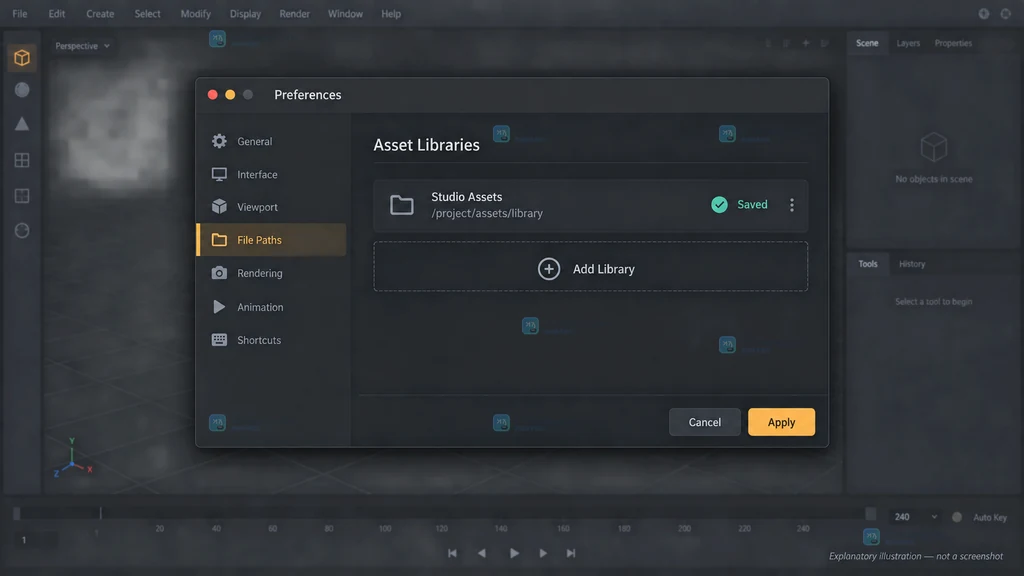 Blender Preferences File Paths Asset Libraries 原创界面说明图，显示本地资产库名称和目录路径