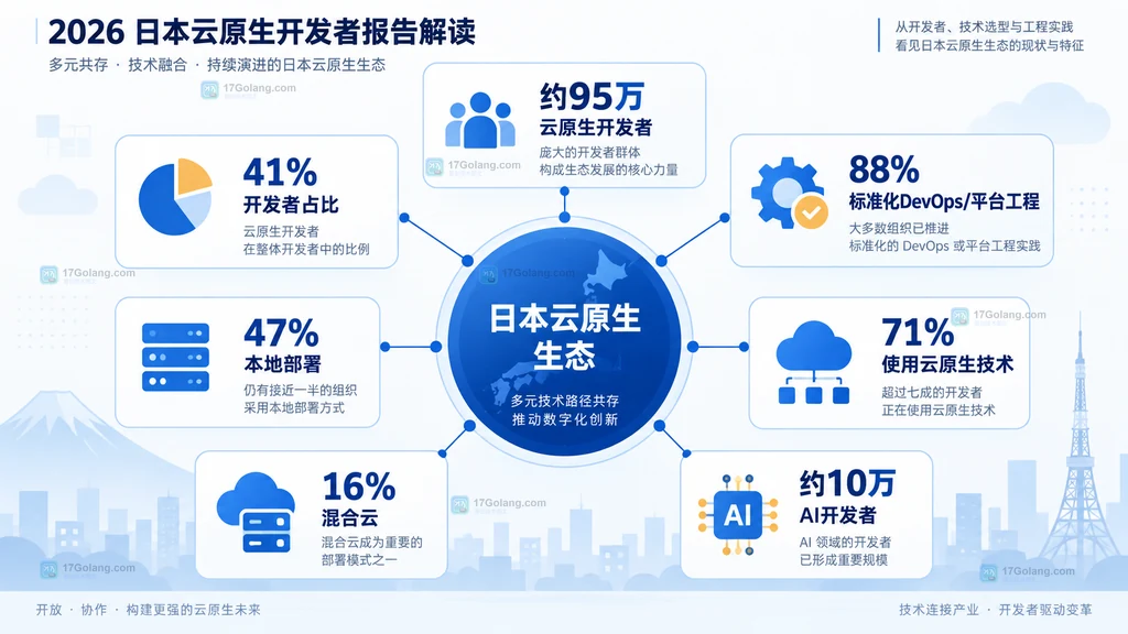 日本云原生开发者报告中规模、部署形态、平台工程与AI采用指标的关系说明图