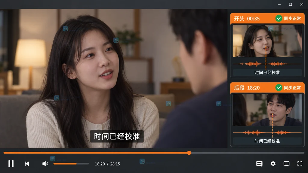 播放器在开头和后段两个对白检查点显示字幕同步正常的原创结果界面说明图