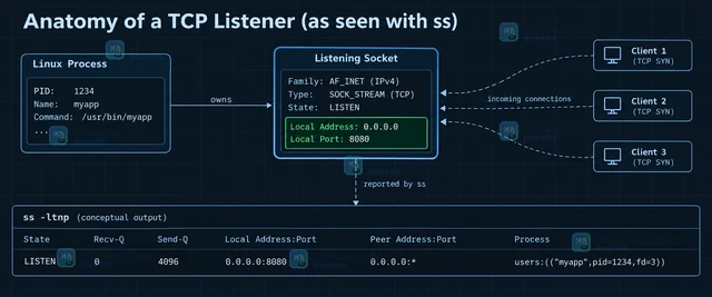 Linux ss 怎么查看监听端口对应进程和计时器