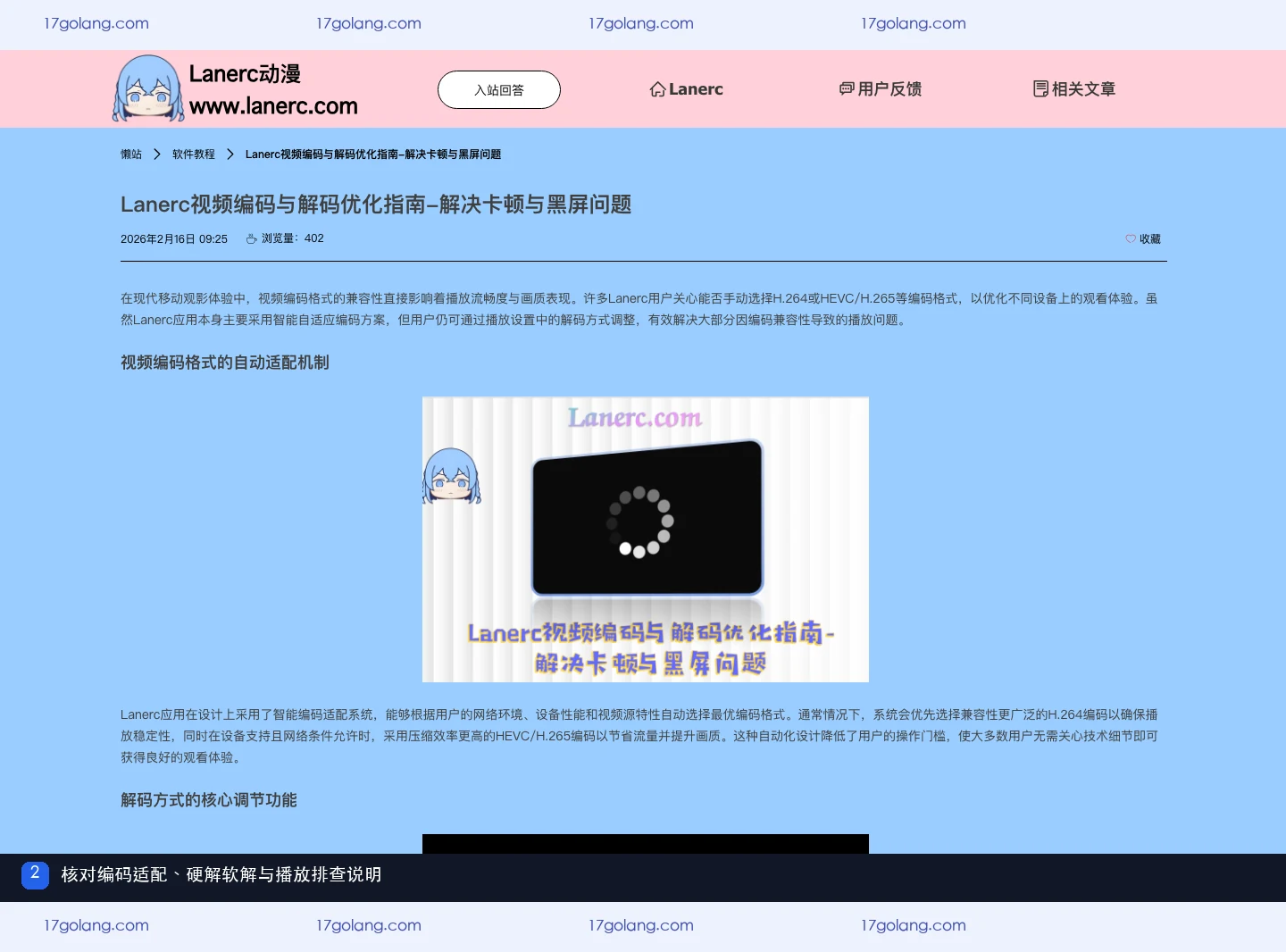 Lanerc动漫播放卡顿怎么办？编码、解码与缓冲设置说明
