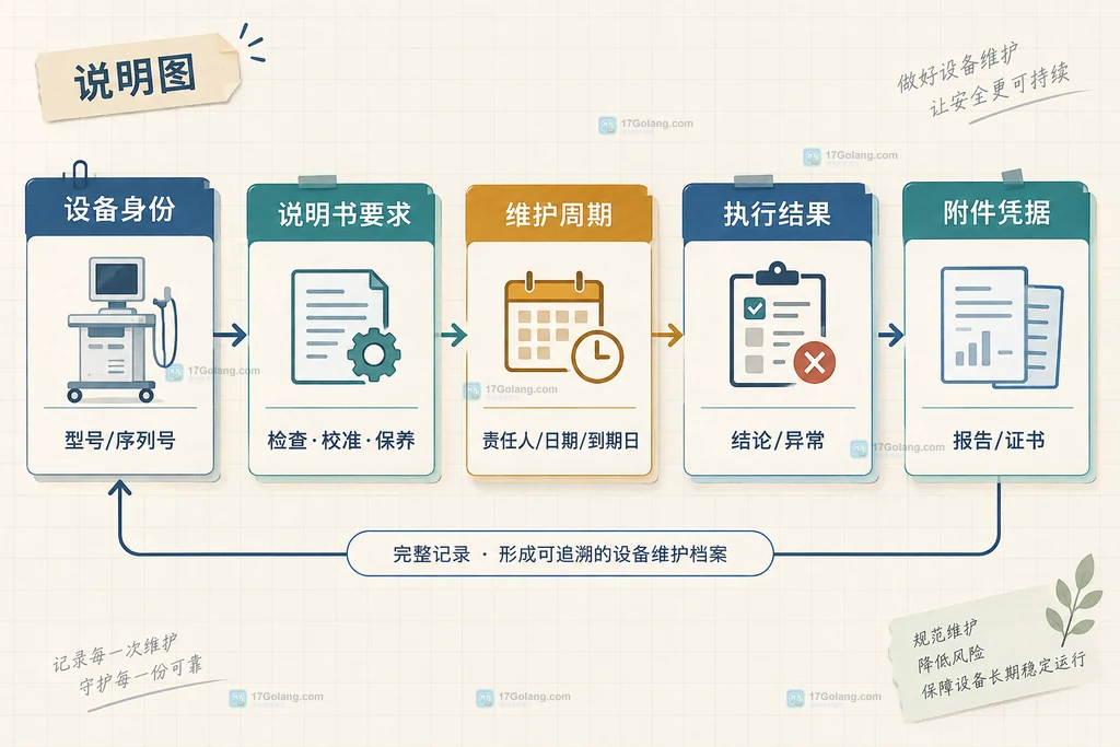 医疗器械发现安全隐患后从异常发现、停用隔离到检修复核和恢复使用的闭环说明图