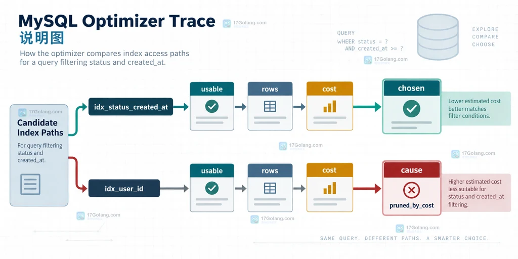 MySQL Optimizer Trace 当前会话从 EXPLAIN 到执行查询再到 OPTIMIZER_TRACE 的流程说明图