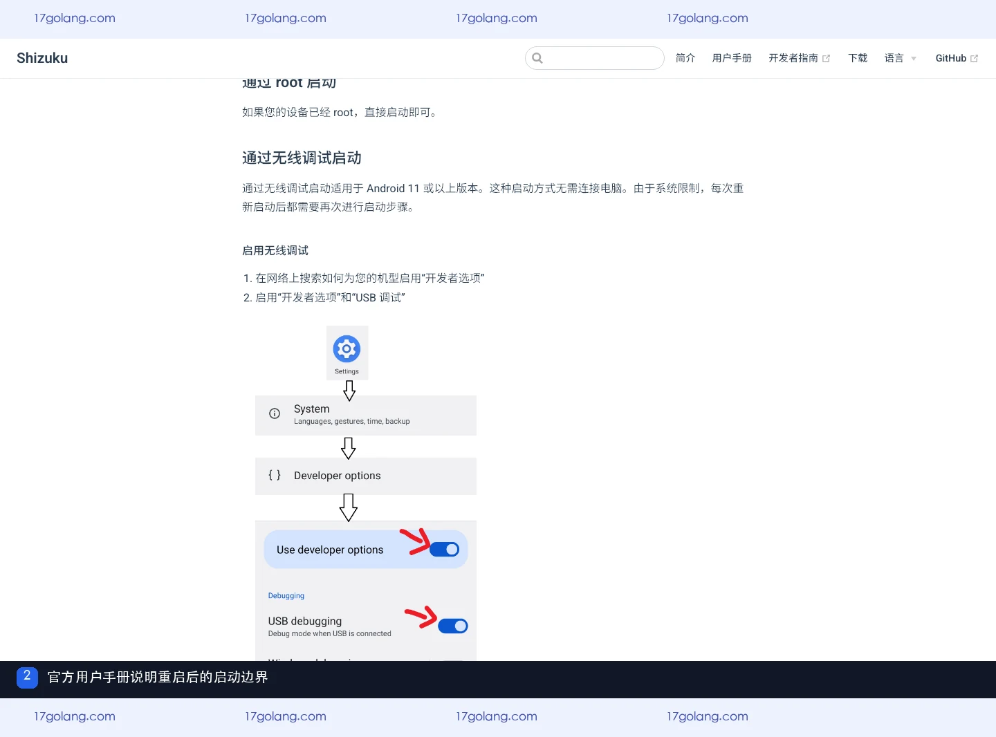 Shizuku 官方中文用户手册说明设备重启后需要再次执行启动步骤